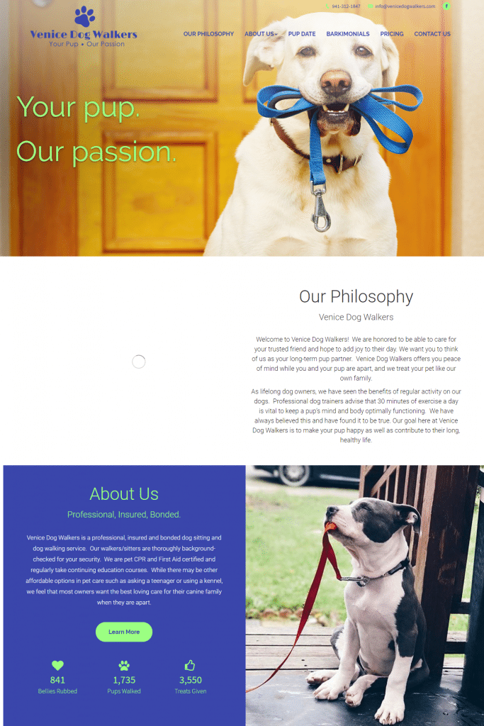 Small Business Dog Walker Website - Website Development - Custom Site Design